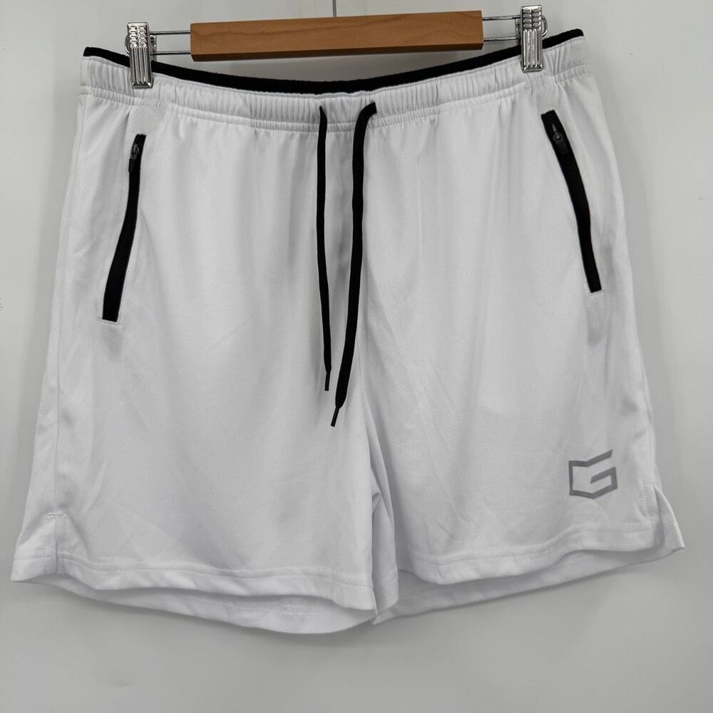 G Gradual White Drawstring Zipper Pockets Workout Athletic Shorts XL NWT
